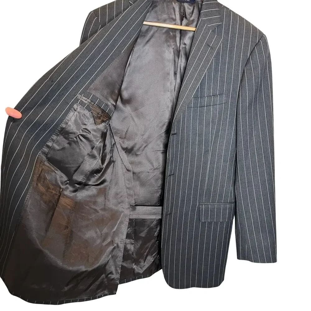 Brooks Brothers Regent Fit Wool Pinstripe 1818 Suit Blazer 40L Grey White Italy
